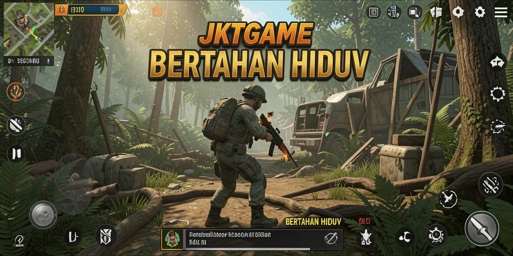Tampilan antarmuka JKTGAME saat berpetualang di alam liar.