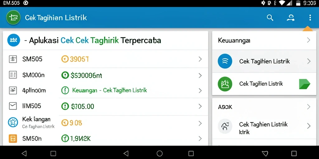 Antarmuka SM605 yang menampilkan fitur Cek Tagihan Listrik.
